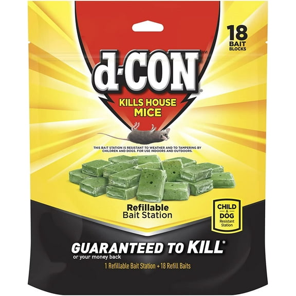 Refillable Corner Fit Mouse Bait Station, 1 Trap + 18 Bait Refills