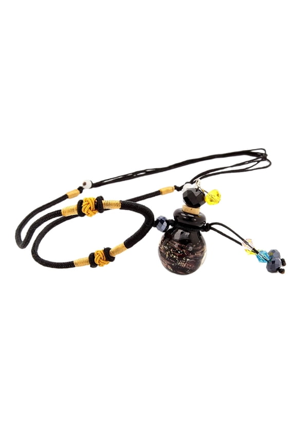Refillable Empty Lovely Gourd Shaped Essential Oil Bottle Pendant Necklace, Adjustable Rope Fragrances 1ml Perfume Bottle Urn Bottles , Black