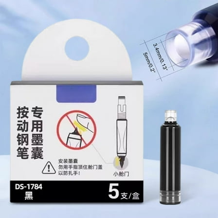 Refillable Fountain Pen Ink Cartridges 10-Pack - 0.38mm Blue Erasable Ink for Retractable Pens, 10ml Transparent Barrel​(Black)