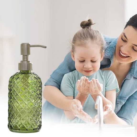 Refillable Glass Foaming Soap Dispenser – Elegant Bathroom & Kitchen Hand Soap Pump Bottle, Leak-Proof, Multi-Use, Reusable and Stylish Green