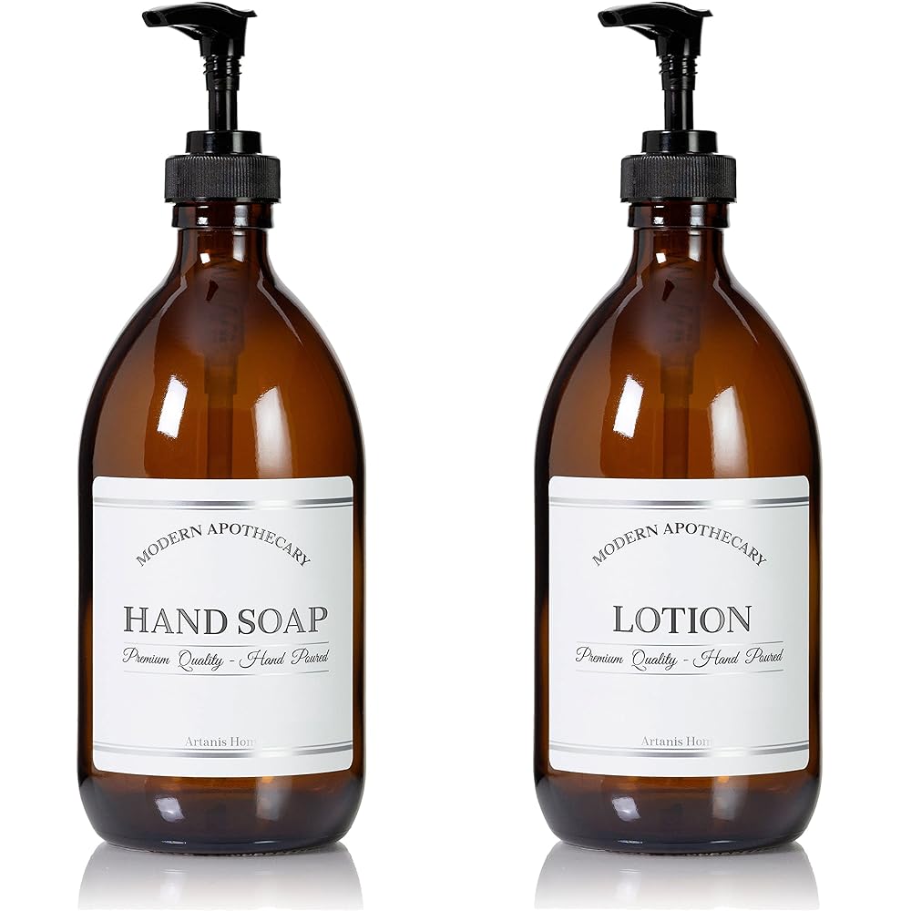 Refillable Glass Hand Soap / Dispenser 16 Oz, 2Pack Chrome Accent