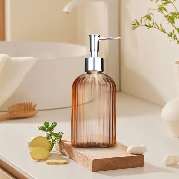 Refillable Glass Soap Dispenser Pump, Leak-Proof Bathroom Hand Soap Dispenser Bottle, Reusable Liquid Container for Shower Gel, Lotion, Shampoo, Kitchen and Sink Counter Organizer