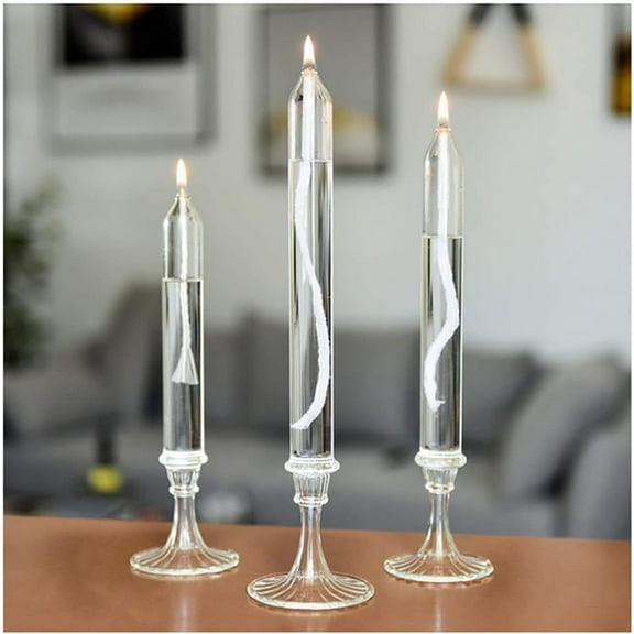 Refillable Glass Unscented Pillar Candle Gift Set of 3 - Use Alone, in a Candle Holder or Lantern - Oil Lamps Last a Lifetime