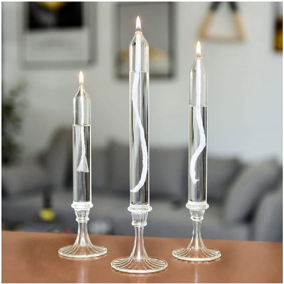 Refillable Glass Unscented Pillar Candle Gift Set of 3, Use Alone or in Holder or Lantern, Oil Lamps Last Lifetime