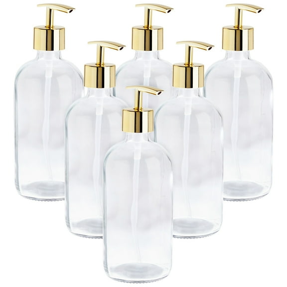 Refillable Gold Soap Dispenser Set with Pump for Bathroom, Kitchen (6 Pack)