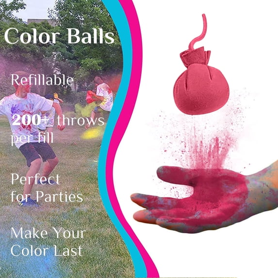Refillable Holi Color Powder Balls, Reusable Party Throwing Powder Bombs for Color Wars, Graduation, Festival Celebrations, 6 Vibrant Colors