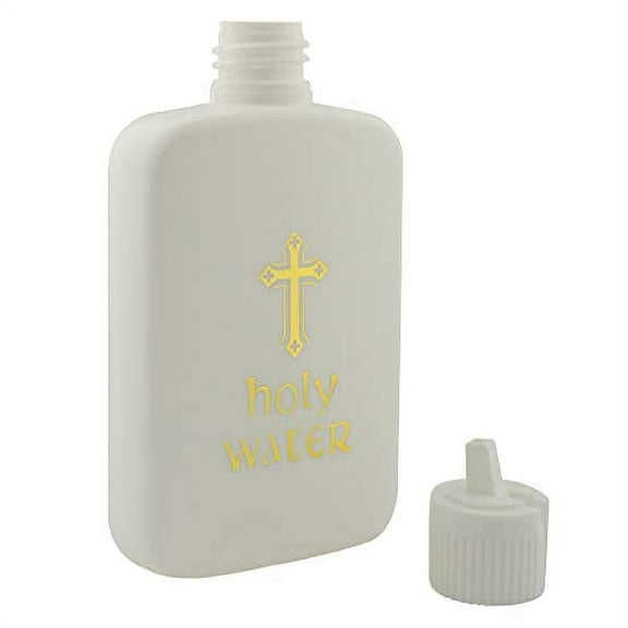 Refillable Holy Water Bottles - White with Gold-Tone Cross and Lettering