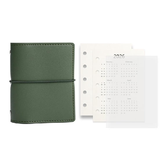 Refillable Leather 5 Rings Binder Notebook with Refill Paper 5 Holes Binder Planner 12.3x9.8CM Leather Binder Covers
