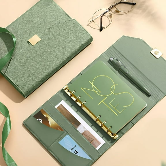 Refillable Leather Binder Journal Notebook, 6-Ring Planner with Magnetic Closure, 200 Wide Lined Pages, Portable Size for Sch00l Office Travel, Gift for Women stydents Professionals