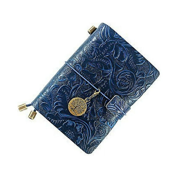 Refillable Leather Journal, Handmade Blue Leather Notebook with Bookmark for Men & Women, Vintage Leather Notepad Sketchbook Perfect for Writing, Gifts, Travelers (Blue, Passport)