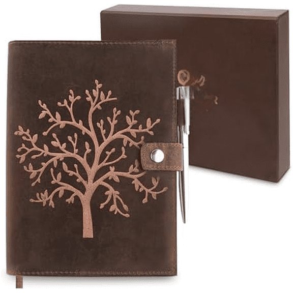 Refillable Leather Journal Lined Notebook - Embossed Tree of Life, Handmade Genuine Leather Notebook for Men & Women with Pen Holder Includes Premium-Milled A5 Lined Paper & Luxury Pen$$Office