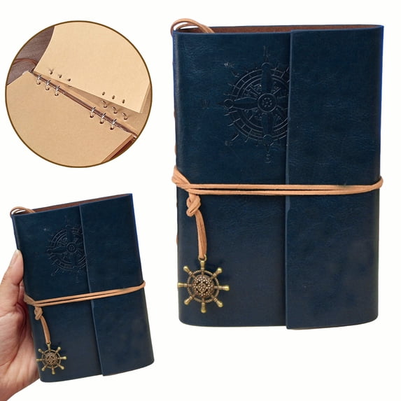 Refillable Leather Journal Notebook, Embossed Daily Planner with Blank Pages and Retro Pendants, Travel Diary for Writing and Gift