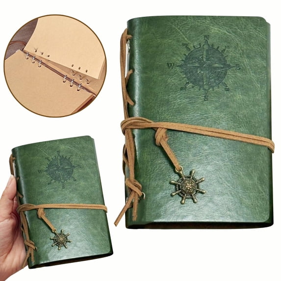 Refillable Leather Journal Notebook, Embossed Daily Planner with Blank Pages and Retro Pendants, Travel Diary for Writing and Gift
