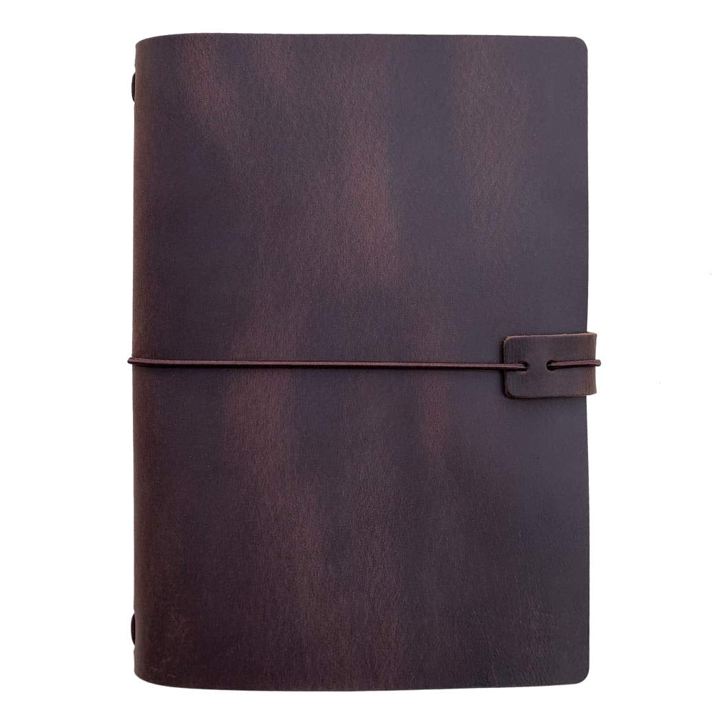 Refillable Leather Travelers Notebook -a5 Travel Journal With Lined Insert  8.5 X 5.5 Inches Dark Brown