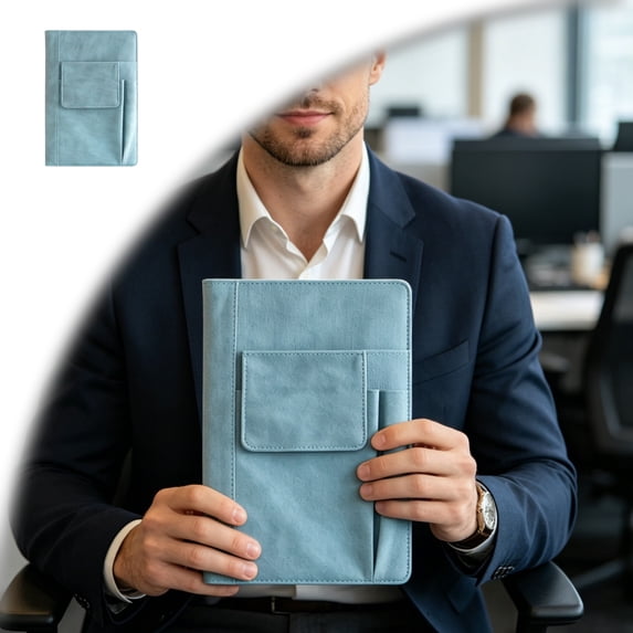 Refillable Lined Meeting Journal Notebook, A5 Size Hardcover Journal Notebook for Women Men, Thick Paper Notebook with Front Pockets and Pen Pocket, Daily Journal for Writing
