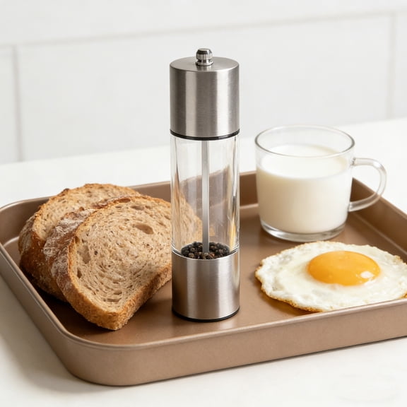 Refillable Modern Stainless Steel & Pepper Grinder,Mini Adjustable Coarseness Ceramic Spice Grinder,Manual Mill With Clear Acrylic Body For Kitchen Table,8.46Inch