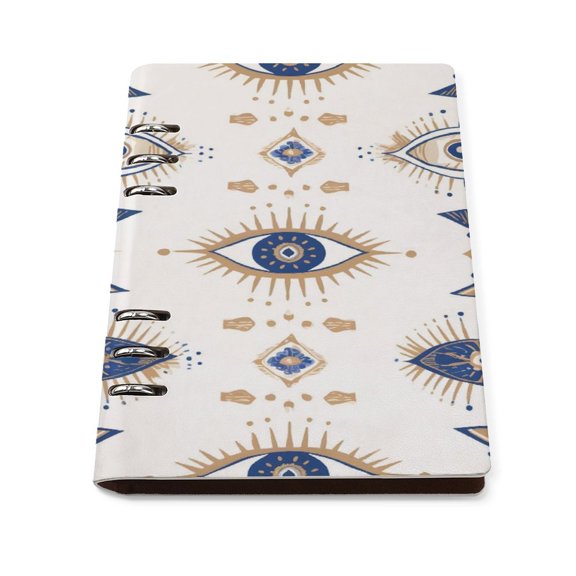 Refillable Notebook A5 PU Leather Ring Binder Journal 90 Sheets Water Resistant Notebook for Office Writing Planning Gold Foil Illustration of An Evil Eye