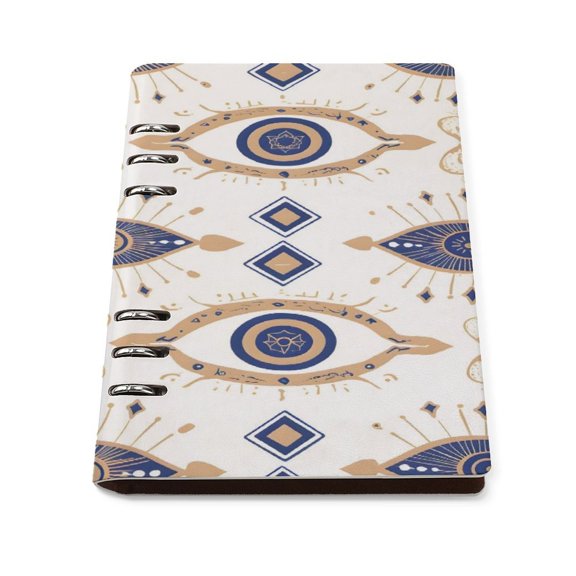 Refillable Notebook A5 PU Leather Ring Binder Journal 90 Sheets Water Resistant Notebook for Office Writing Planning Gold Evil Eye
