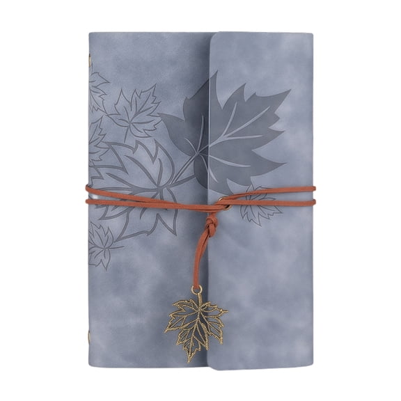 Refillable Notebook With 6 Rings Leather Binder Covers Leaf Pendant 75 Sheets Lined/Unruled Portable Planner Notebook