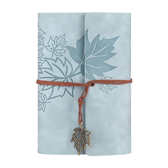 Refillable Notebook With 6 Rings Leather Binder Covers Leaf Pendant 75 Sheets Lined/Unruled Portable Planner Notebook