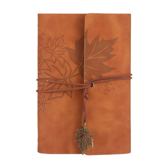 Notebook With 6 Rings Leather Binder Covers Leaf Pendant 75 Sheets Lined/Unruled Portable Planner Notebook