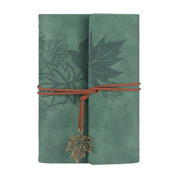 Refillable Notebook With 6 Rings Leather Binder Covers Leaf Pendant 75 Sheets Lined/Unruled Portable Planner Notebook