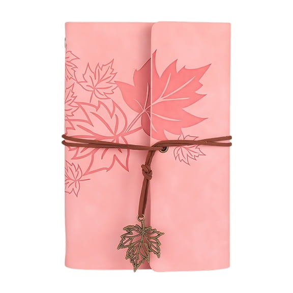 Refillable Notebook With 6 Rings Leather Binder Covers Leaf Pendant 75 Sheets Lined/Unruled Portable Planner Notebook