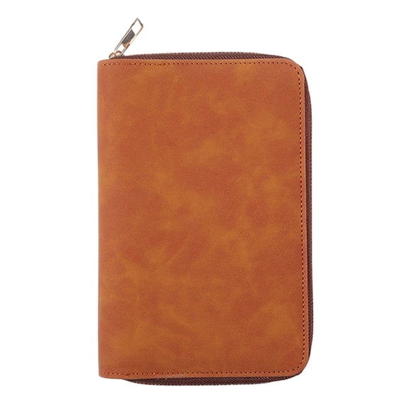 Refillable PU Leather 6-Ring Binder Cover with Zippered Closure, Card Pocket & Elastic Pen Slot