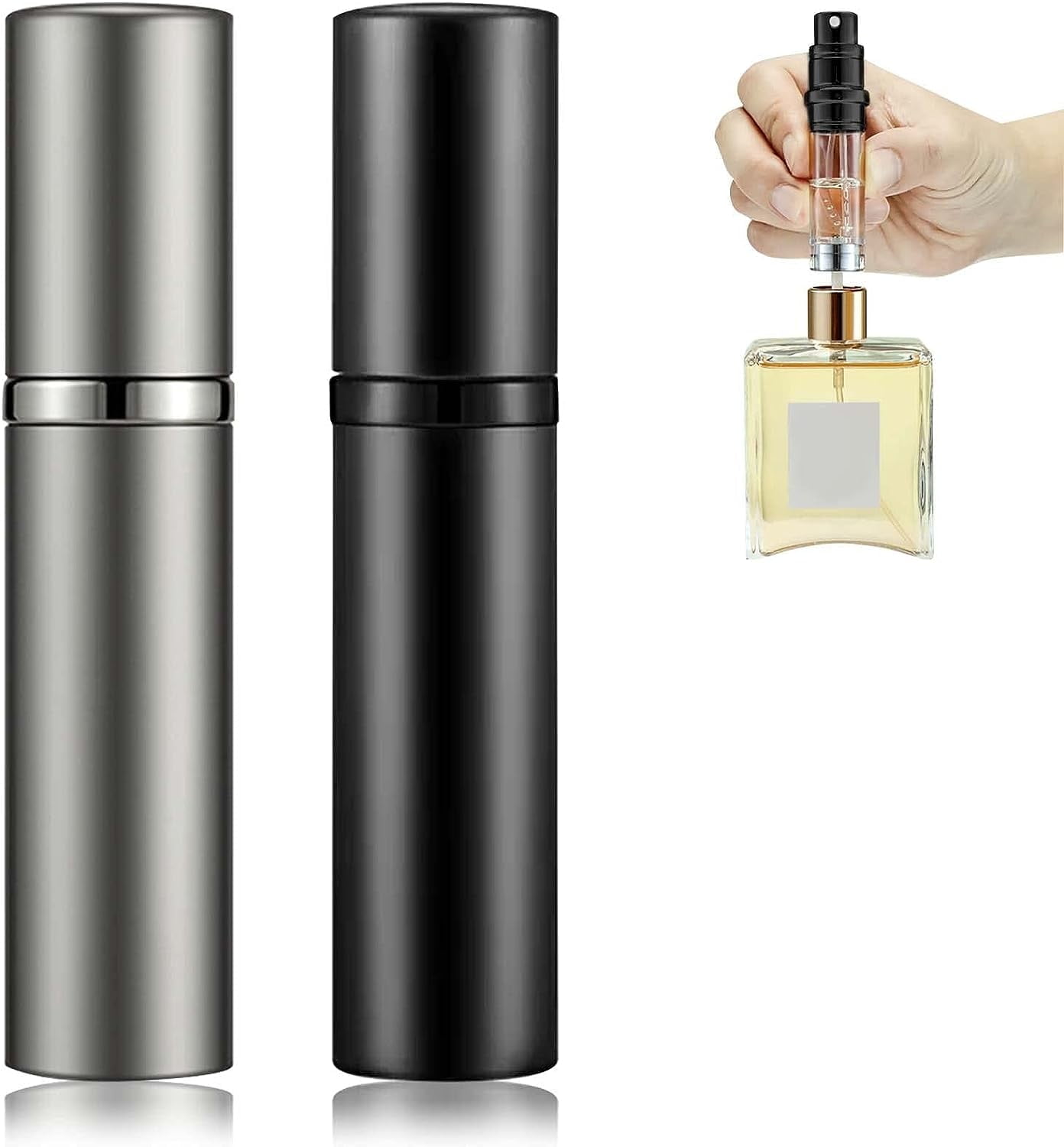 Refillable Perfume Atomizer 5ml Perfume Bottle, Boriyuan Mini Travel Empty Portable Perfume Spray Bottle (Black + Gray)
