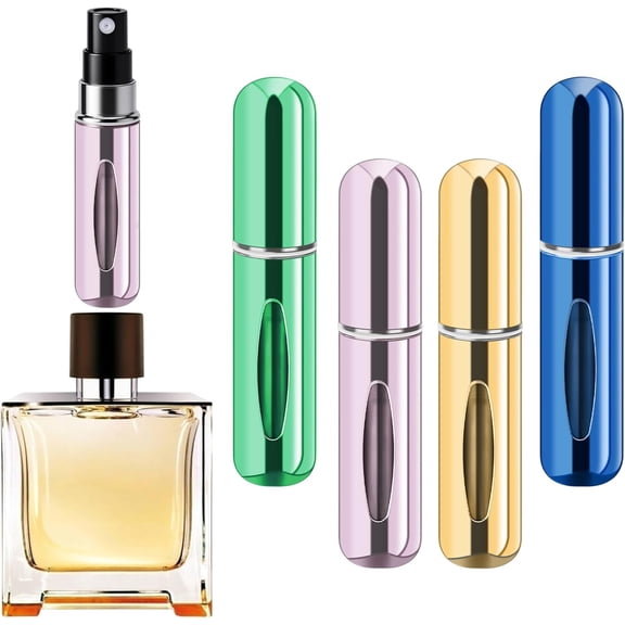 Refillable Perfume Portable Atomizer Bottle Refillable Perfume Spray, Travel Perfume (5ml, 4 Pack) (Green,Pink,Gold,Royal Blue)