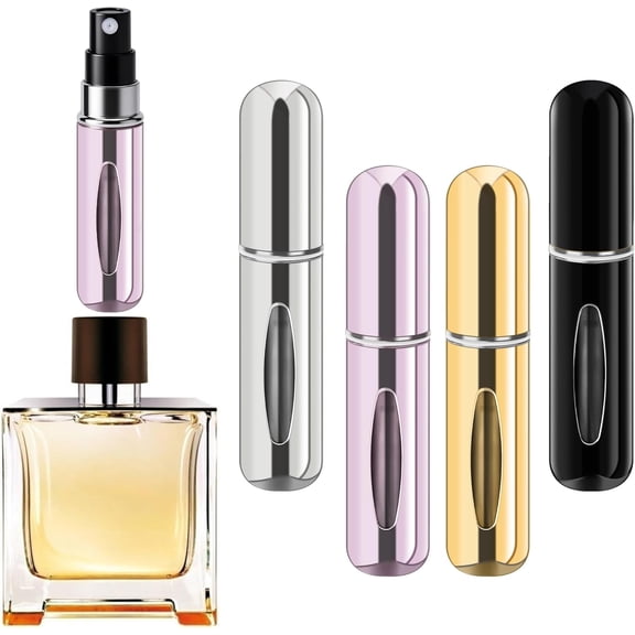 Refillable Perfume Portable Atomizer Bottle Refillable Perfume Spray, Travel Perfume (5ml, 4 Pack) (Silver, Pink, Gold, Black)