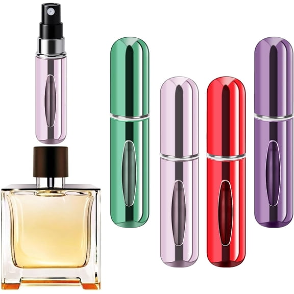 Refillable Perfume Portable Atomizer Bottle Refillable Perfume Spray, Travel Perfume (5ml, 4 Pack) (Silver, Pink, Gold, Black)