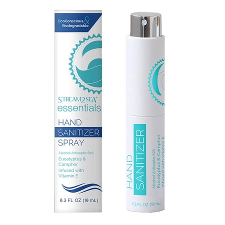 Refillable Pocket Hand Sanitizer 0.3 FL oz Travel Size Hand Sanitizer Moisturizing Hand Sanitizer with Vitamin E, Eucalyptus & Camphor Infused USA Made Eco Friendly Antiseptic by Stream2Sea