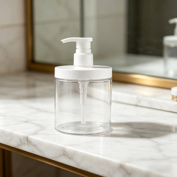 Refillable Pump Dispenser Bottle with Wide Mouth, Transparent Empty Leak Proof Soap Container, Press Type Storage Jar for Lotion Shampoo Hand Soap Bathroom Organization, 1 Pack