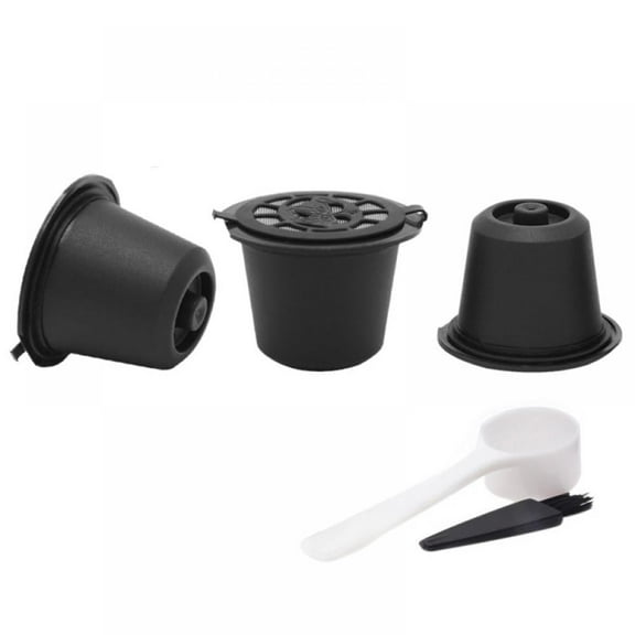 Refillable Reusable Coffee Capsule Filters for Nespresso with Spoon and Brush (Black)