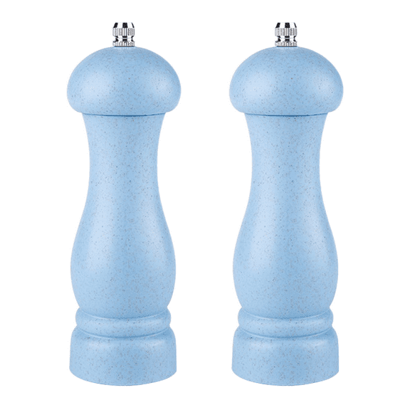 Refillable Salt and Pepper Mills: Durable Ceramic Grinding Mechanism, Stylish Oak Wood Design - Light Sea Blue Color Box