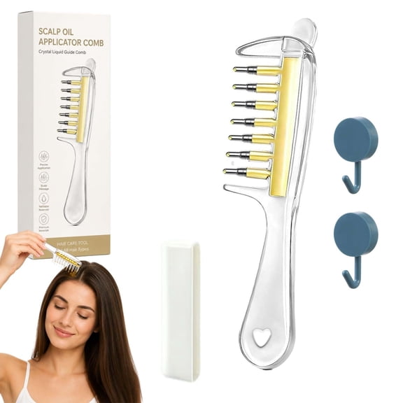 Refillable Scalp Oil Applicator Comb, 7 Metal Massage Tips, Clear 10ml Reservoir, Precise Hair Serum Application for Home, Salon, Travel Use