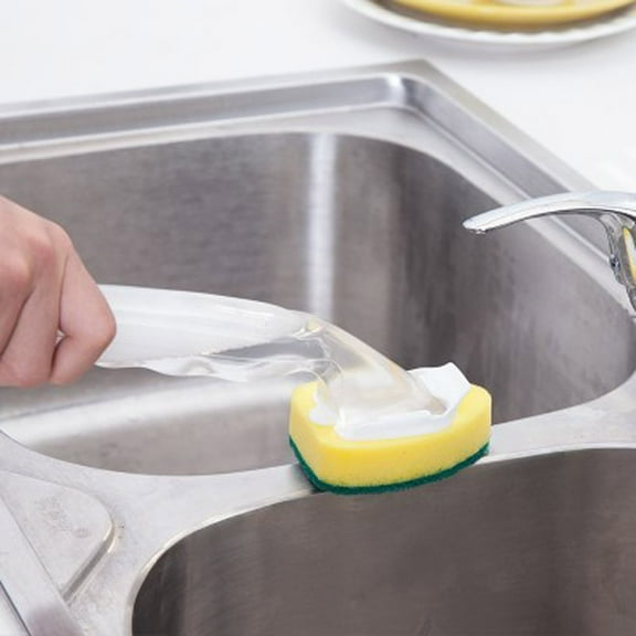 Refillable Soap Dispenser Dish Wand Brush With Long Handle, Replaceable Sponge Heads, Non Scratch Scrubbing For Pots, Pans, Sinks, Travel Friendly Kitchen Cleaning Tool, Easy Fill And Use