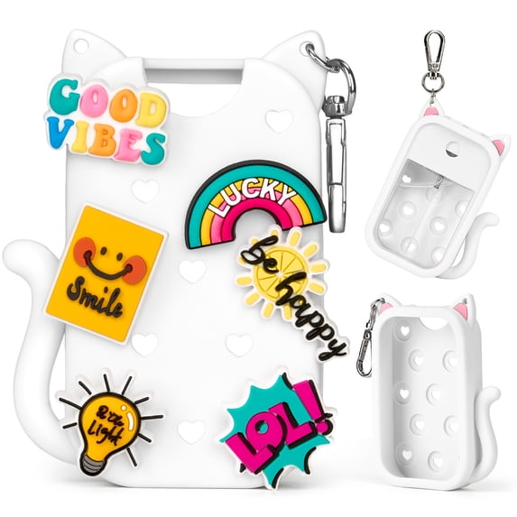 Gynky Cat Silicone Case with Keyring for Touchland Hand Sanitizer Mist Case 1FL. OZ, With Cute 6 Charms Accessory, White