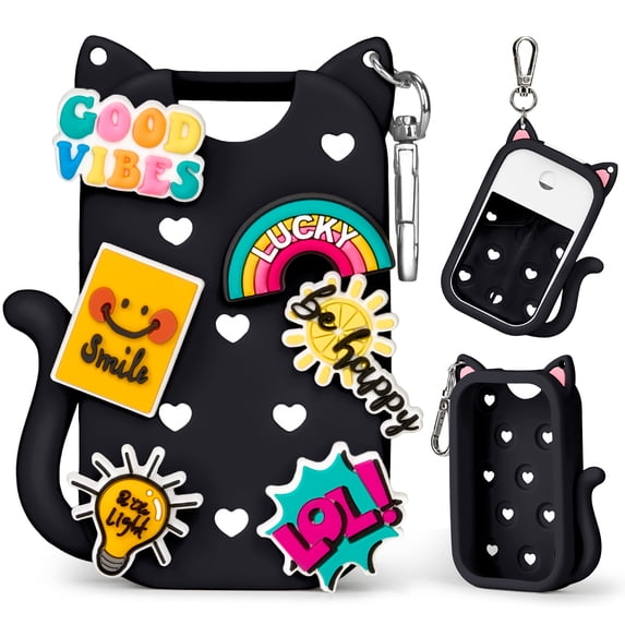 Gynky Cat Silicone Case with Keyring for Touchland Hand Sanitizer Mist Case 1FL. OZ, With Cute 6 Charms Accessory, Black