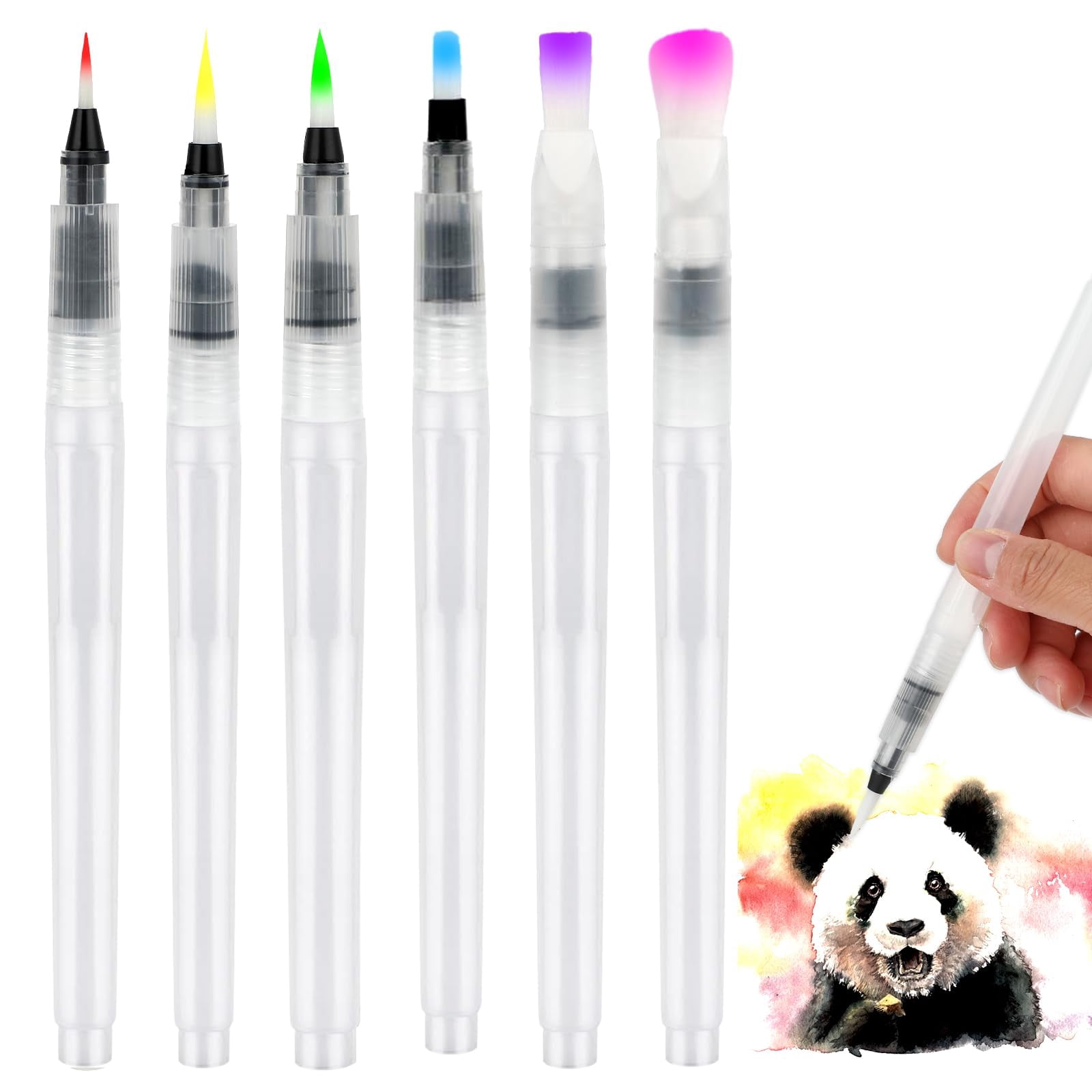 Refillable Watercolor Brush Pens Set 6 Pcs Watercolor Paint Brushes for Sketching, Anime