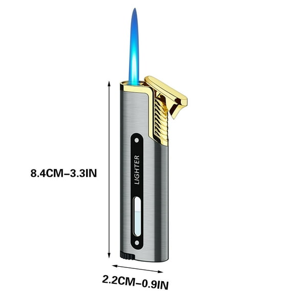 Refillable Windproof Butane Lighter-Metal Portable Long Strip Lighter, Straight-In Windproof Blue Flame Inflatable Torch Lighter, Cigar Butane Lighter For Candles, Kitchen, Fireplace