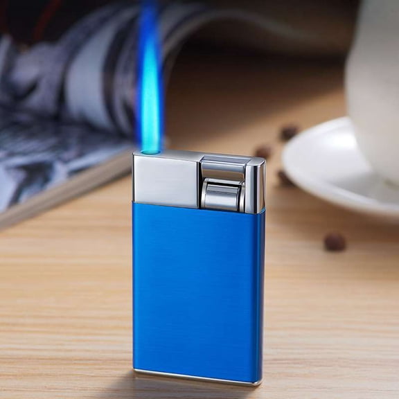 Refillable Windproof Torch Lighter with Blue Jet Flame, Metal Butane Lighter for Outdoor, Hiking, BBQ and Daily Use, Lever Press Ignition, Butane Gas Not Included