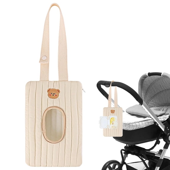 Refillable Wipe Dispenser Holder for Stroller & Car, Portable Travel Wipes Case with Hanging Strap for Diaper Bag, Reusable Cotton Baby Wipes Container for Outdoor Walks & Travel (K)