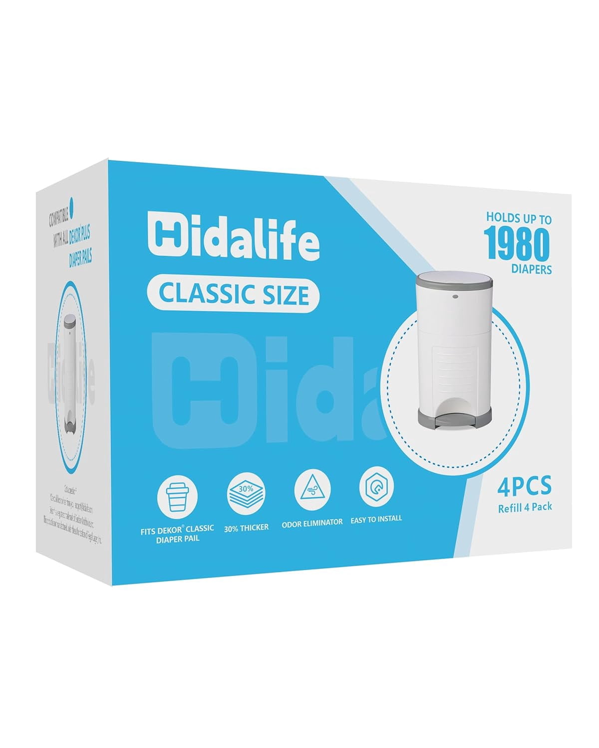 Refills Compatible with Dekor Classic Diaper Pails, Disposable Diaper Trash Bags, Extra Thick Diaper Pail Refill Liners, Hold Up to 1980 Diapers (4 Pack)