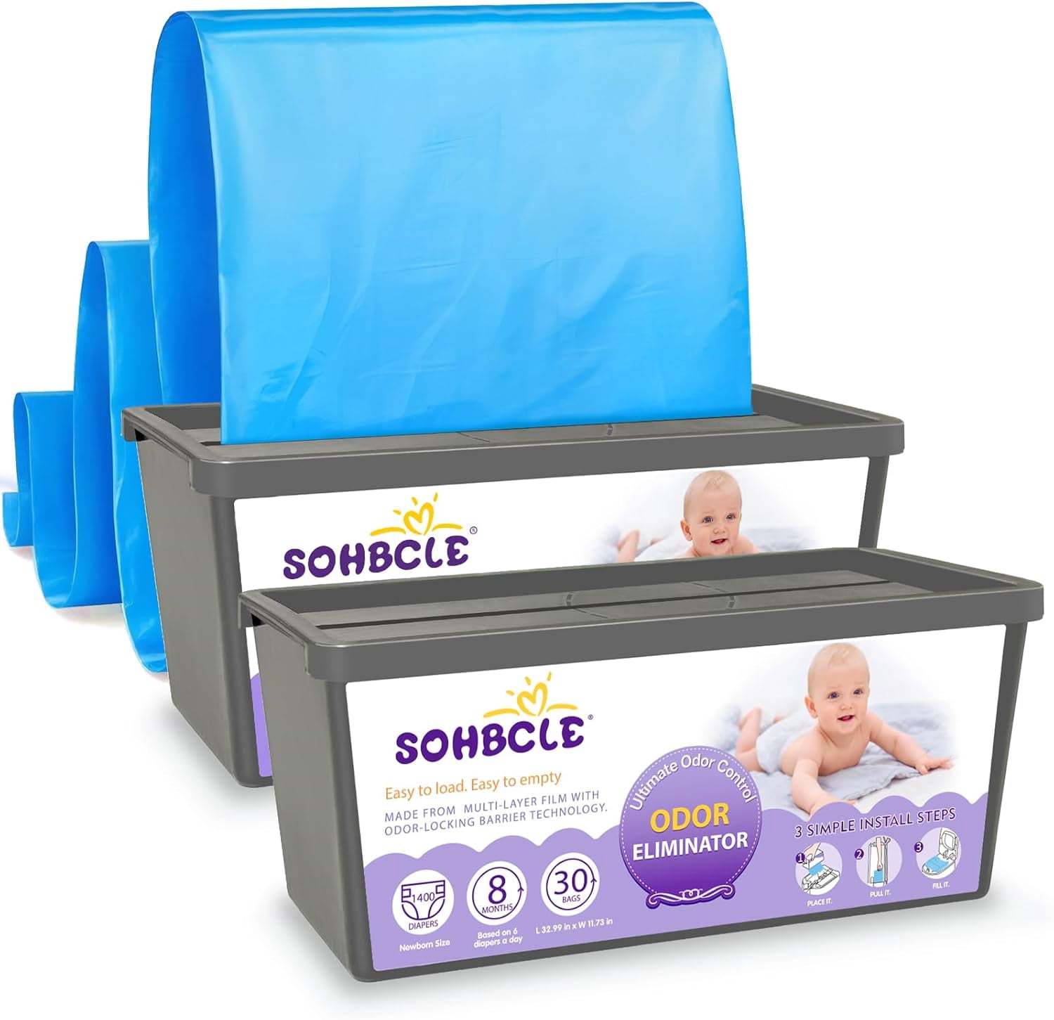Refills Compatible with Genie Easy Roll Signature Diaper Pail and Platinum Diaper Pail, 60 Bags Hold up to 2800 Newborn Diapers, Extra Thickness Powerful Odor Eliminate, Fresh Fragrance Easy to Use