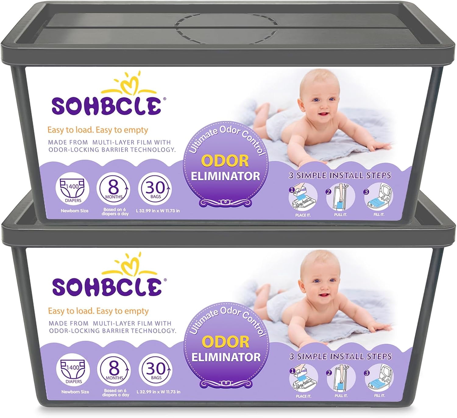 Refills Compatible with Genie Easy Roll Signature Diaper Pail and Platinum Diaper Pail, Upgraded 60 Bags Hold up to 2800 Newborn Diapers, Extra Thickness Powerful Odor Control, Plant Scented