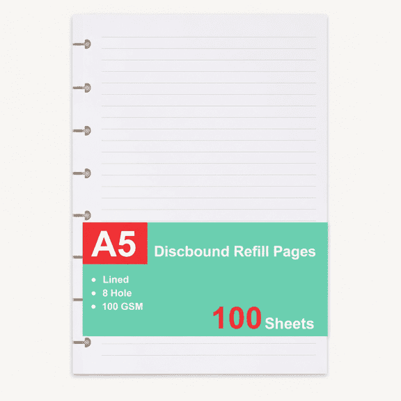 Refills Paper, A5 Loose Leaf Paper for Discbound Notebook Planner Inserts, White, 100 Sheets/200 Pages, College Ruled