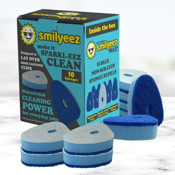 Smilyeez Blue Non-Scratch Sponge Refills for use with Dish Daddy (Reg. TM) Dishwand (10 Pack) Dishwand Refills - Sponge Replacement Head