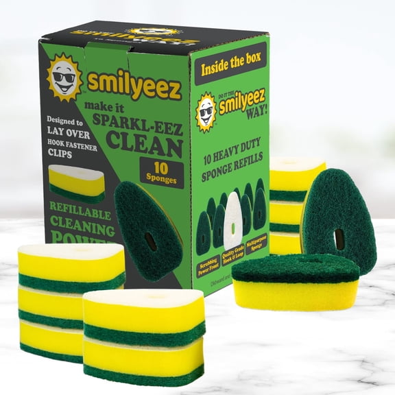 Smilyeez Green Heavy Duty Sponge Refill for Hook & Loop Fasteners (10 Pack) Sponge Replacement Head